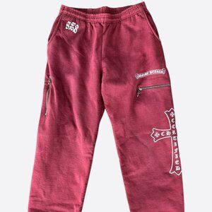 Chrome Hearts Drake Red & White Certified Chrome Cross Logo Sweatpants